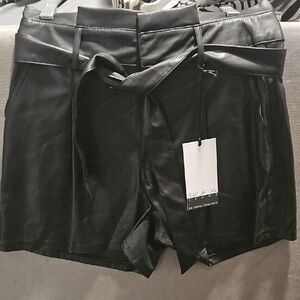 sofia by sofia vergara Black Faux Leather Tie-Waist High Waist Shorts